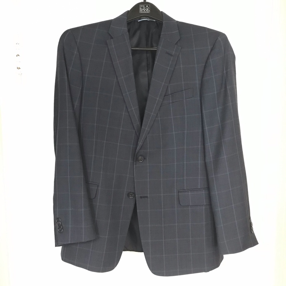 TOMMY HILFIGER 100% WOOL PLAID NAVY BLAZER 40R